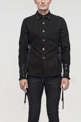 Chemise Punk pour Homme à Manches Longues Élastiques avec Décoration Boucle Métallique et Sangle en Nylon Noire